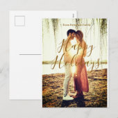 Happy holidays brown add couple photo name date mo シーズンポストカード (正面/裏面)