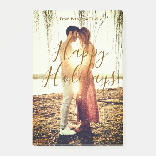 Happy holidays brown add couple photo name date mo ポストイット (正面)