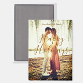 Happy holidays brown add couple photo name date mo マグネット (正面/裏面)