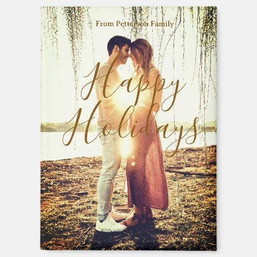 Happy holidays brown add couple photo name date mo マグネット (正面)
