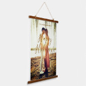 Happy holidays brown add couple photo name date mo 吊り下げ型タペストリー (傾斜あり)