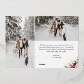 Happy Holidays Brush Script Berry 7 Photo Collage 箔シーズンカード (裏面)