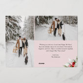 Happy Holidays Brush Script Berry 7 Photo Collage 箔シーズンカード (裏面)