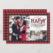 HAPPY Holidays Buffalo Plaid 縁ど 2 – 写真 シーズンカード (正面/裏面)