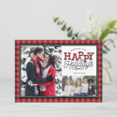 HAPPY Holidays Buffalo Plaid 縁ど 2 – 写真 シーズンカード (スタンド正面)
