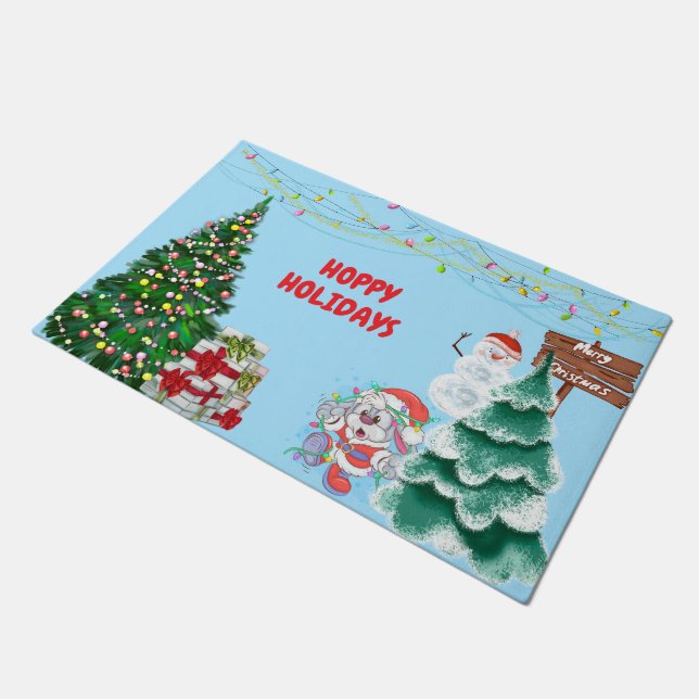 Happy Holidays Bunny Christmas ドアマット (アングル)