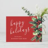 Happy Holidays Business Christmas Greenery シーズンカード (スタンド正面)