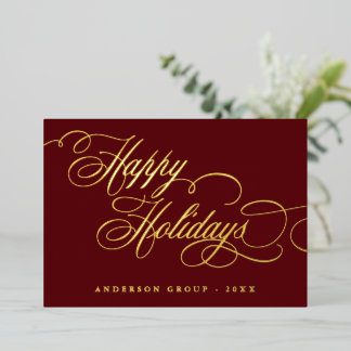 Happy Holidays Calligraphy corporate Greeting  箔招待状