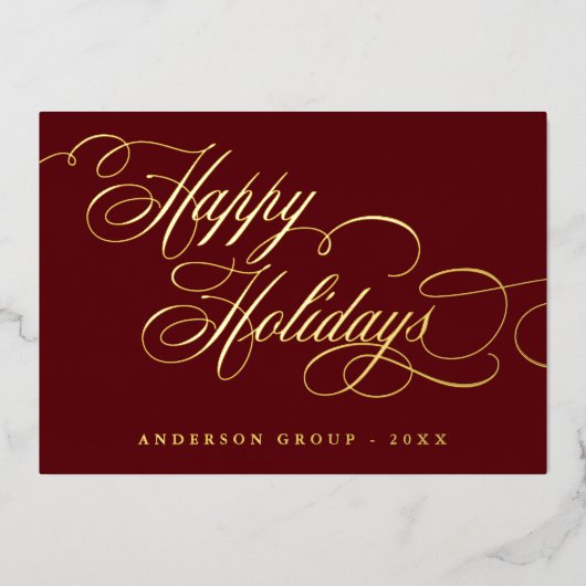 Happy Holidays Calligraphy corporate Greeting 箔招待状 (正面)