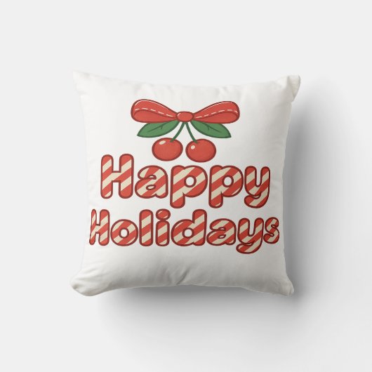 Happy Holidays Candy Cane Typography – Cute Xmas クッション (正面)