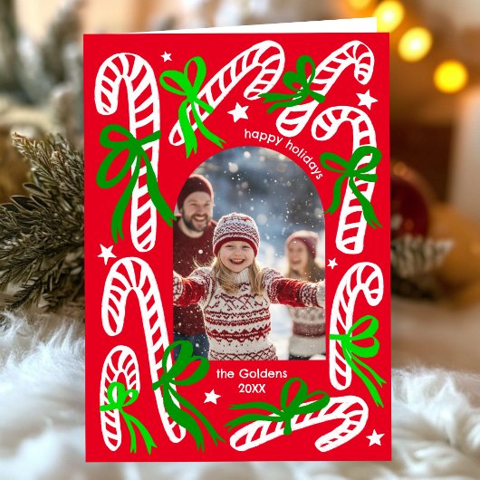 Happy Holidays Candycanes CUSTOM PHOTO Christmas シーズンカード