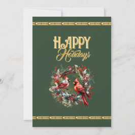 Happy Holidays: Cardinal Wreath with Elegant Gold  シーズンカード