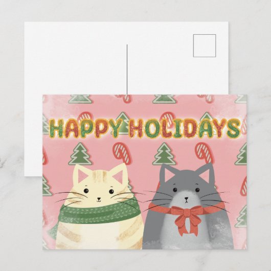Happy Holidays Cats Postcard ポストカード (正面/裏面)