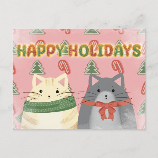 Happy Holidays Cats Postcard ポストカード (正面)