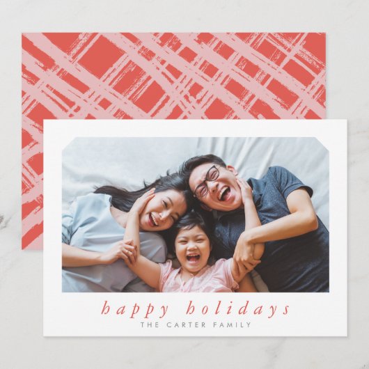 HAPPY HOLIDAYS CHRISTMASシンプル christmasイタリック枠ブルー シーズンカード (正面/裏面)