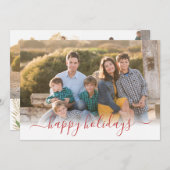 Happy Holidays Christmas モダン Red Script 3写真 シーズンカード (正面/裏面)