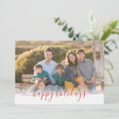 Happy Holidays Christmas モダン Red Script 3写真 シーズンカード (スタンド正面)