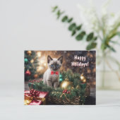 Happy Holidays Christmas Cute Kitten Cat シーズンポストカード (スタンド正面)