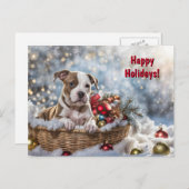 Happy Holidays Christmas Cute Pitbull Puppy Dog シーズンポストカード (正面/裏面)