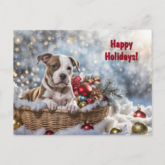Happy Holidays Christmas Cute Pitbull Puppy Dog シーズンポストカード (正面)