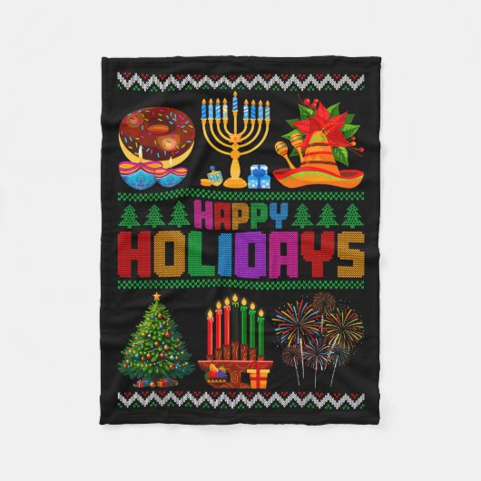 Happy Holidays Christmas Hanukkah Kwanzaa Happy Ne フリースブランケット (正面)