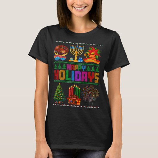 Happy Holidays Christmas Hanukkah Kwanzaa Happy Ne Tシャツ (正面)