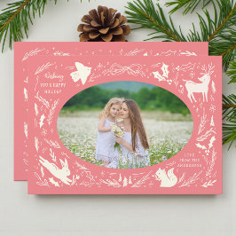 Happy Holidays Christmas Photo Woodland Doodle シーズンカード