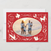 Happy Holidays Christmas Photo Woodland Doodle シーズンカード (正面)