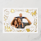 Happy Holidays Christmas Photo Woodland Doodle 箔シーズンカード (正面)