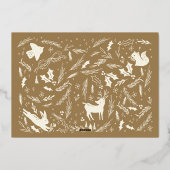 Happy Holidays Christmas Photo Woodland Doodle 箔シーズンカード (裏面)