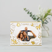 Happy Holidays Christmas Photo Woodland Doodle 箔シーズンポストカード (立ち正面)