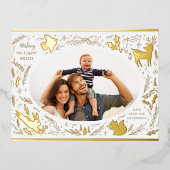 Happy Holidays Christmas Photo Woodland Doodle 箔シーズンポストカード (正面)