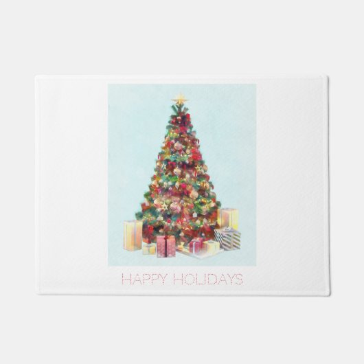 Happy Holidays. Christmas Tree ドアマット (正面)