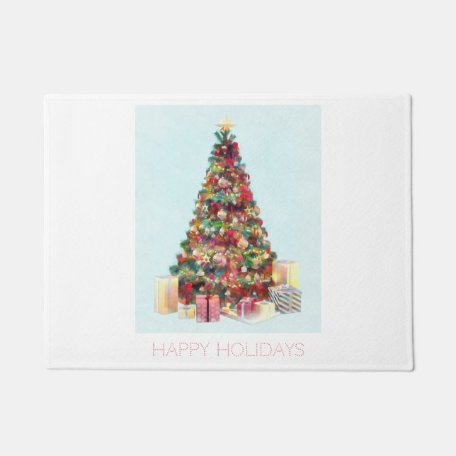 Happy Holidays. Christmas Tree ドアマット (正面)