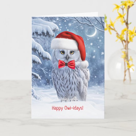 Happy Holidays Christmas with Cute Owl  カード (黄色い花)