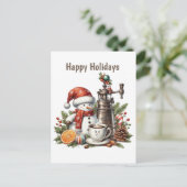 Happy Holidays coffee snowman シーズンポストカード (スタンド正面)
