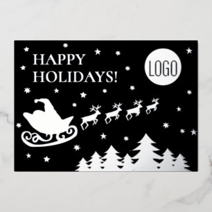 Happy Holidays Company Logo サンタのそり 箔シーズンカード