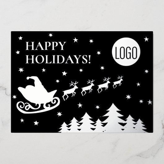 Happy Holidays Company Logo サンタのそり 箔シーズンカード (正面)