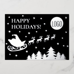 Happy Holidays Company Logo Santa sleigh  箔シーズンカード