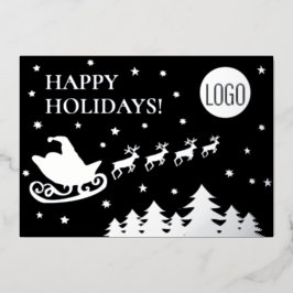 Happy Holidays Company Logo Santa sleigh  箔シーズンカード