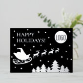 Happy Holidays Company Logo Santa sleigh 箔シーズンカード (立ち正面)