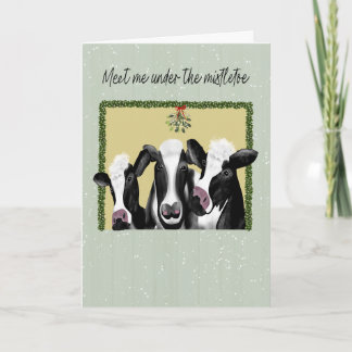 Happy Holidays Cows Meet Me Under the Mistletoe カード