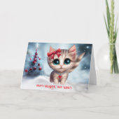 Happy Holidays Custom Name Cute Kitten and Tree カード (正面)