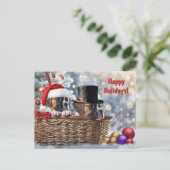 Happy Holidays Cute Boxer Puppy Dogs シーズンポストカード (スタンド正面)