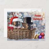 Happy Holidays Cute Boxer Puppy Dogs シーズンポストカード (正面/裏面)