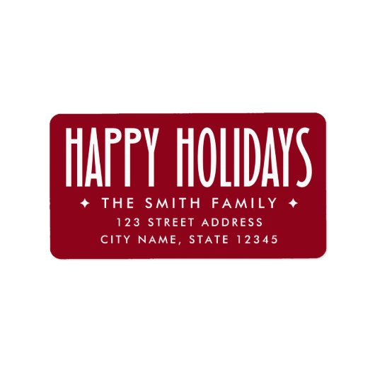 Happy Holidays deep red return address ラベル (正面)