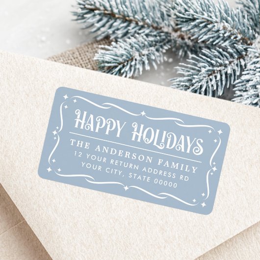 Happy Holidays elegant light blue return address ラベル