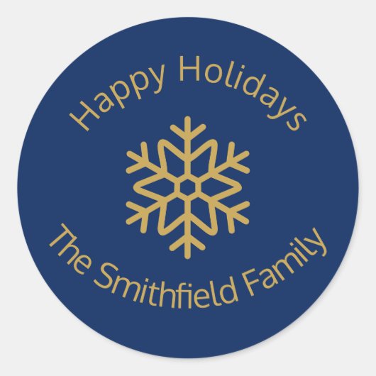 Happy Holidays Elegant Navy Gold Snowflake Custom  ラウンドシール (正面)