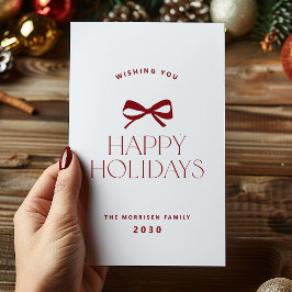 Happy Holidays elegant red bow Christmas non-photo シーズンカード
