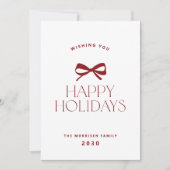 Happy Holidays elegant red bow Christmas non-photo シーズンカード (正面)